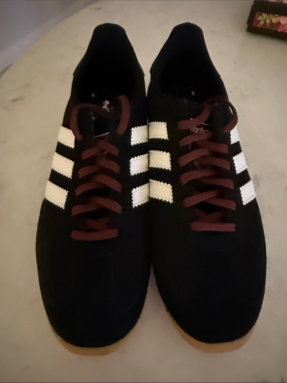 adidas woman’s Black Sneakers with White Stripes and Brown